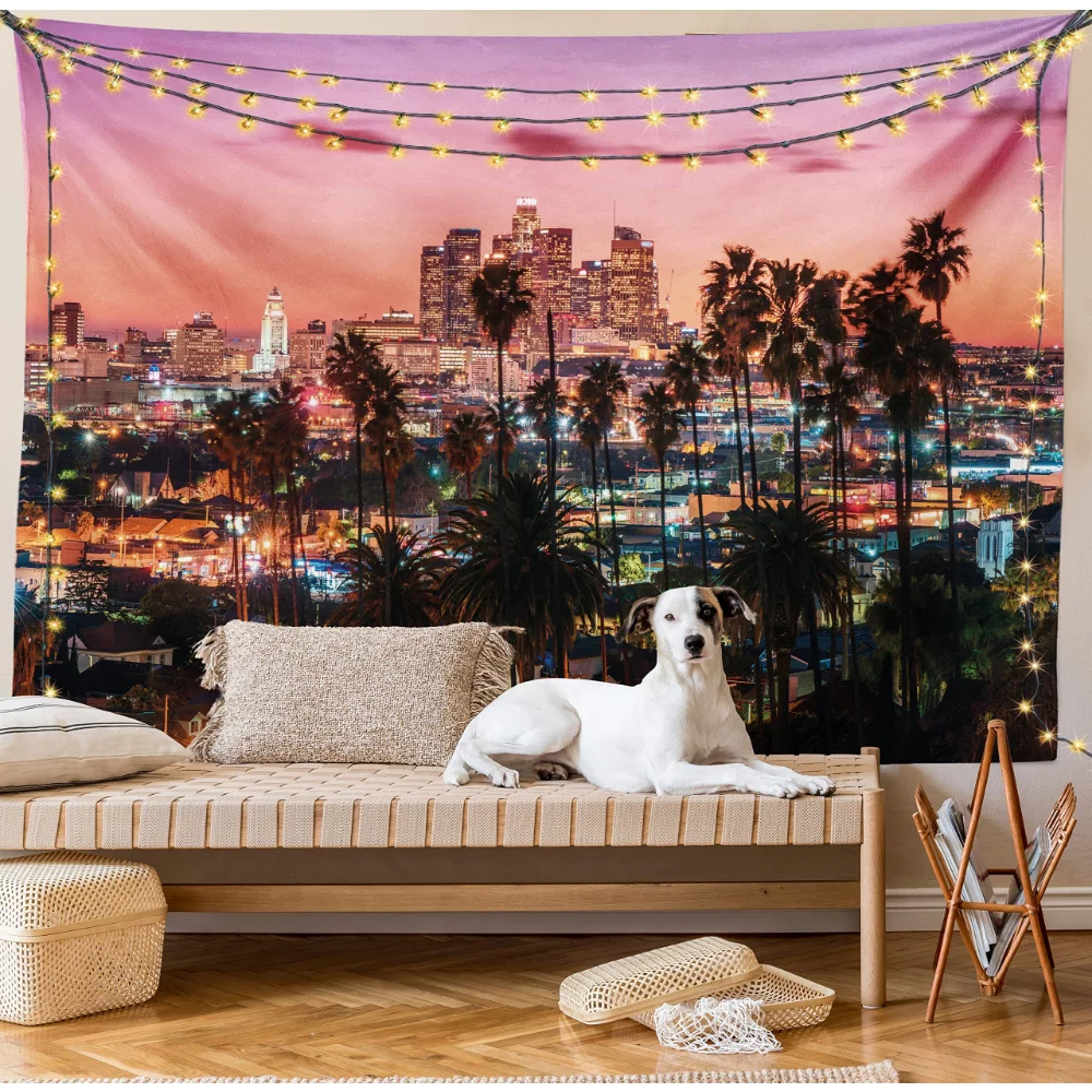 New York Tapestry Modern Night City Scenery Wall Hanging Skyscrapers Buildings Tapestries Bedroom Living Room Decor Wall Blanket