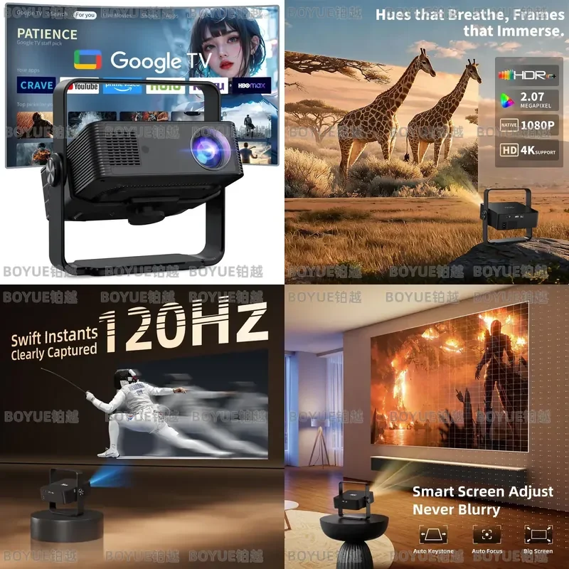 Native 1080P Smart Projector 4K Decode 160ANSI Android 13 WiFi6 Bluetooth Rotatable Home Theater Beamer Large Screen Display