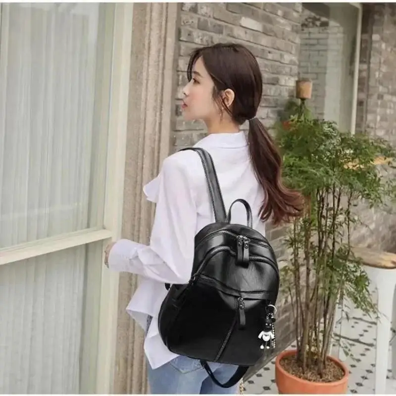 Women PU Leather Backpack Purse Cross Shoulders Daypack Ulti-Function Small School Bags Gift