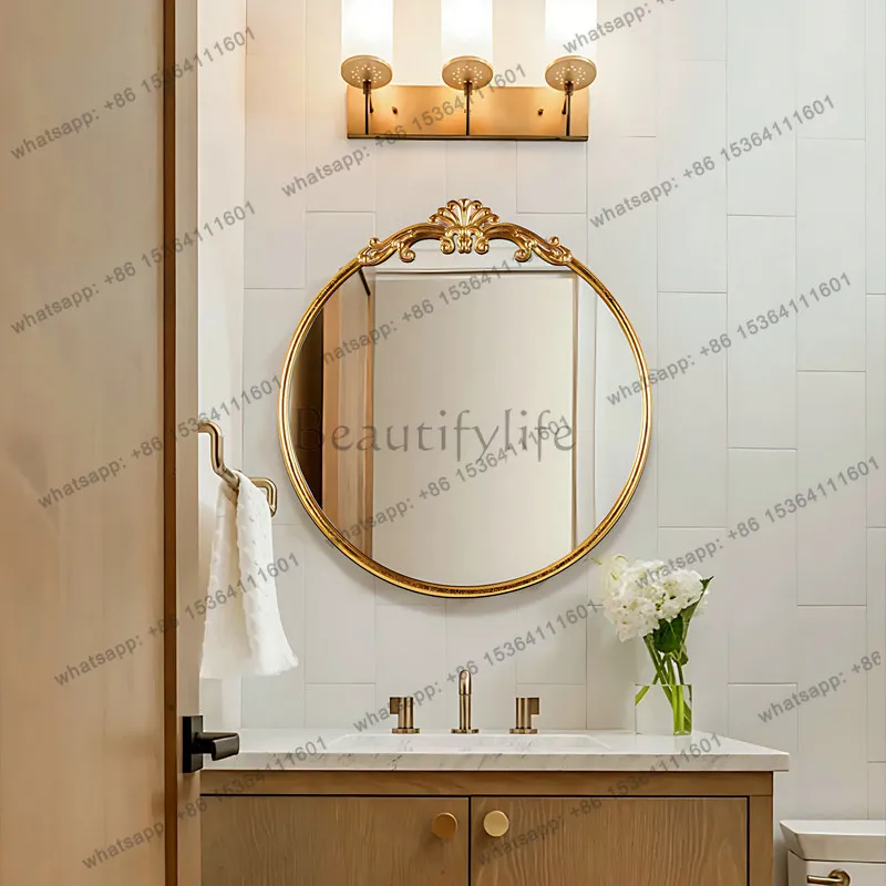LS French retro round bathroom makeup mirror wall decoration wall hanging toilet washbasin mirror