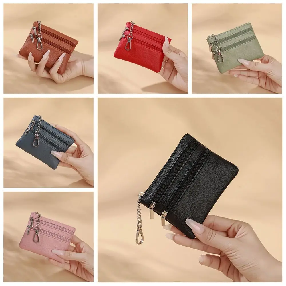 Simple Korean Style Lichee Pattern Coin Purse Zipper Wallet Small Item Bag Coin Purse PU Three Pouch Wallet Men