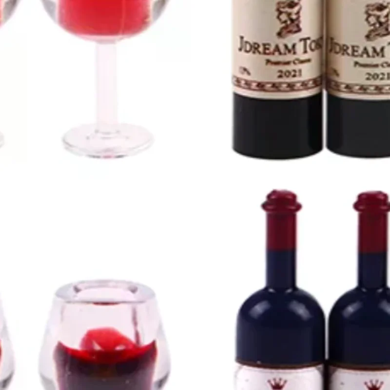 5Pcs 1:12 Dollhouse Miniature Wine Cup Beer Mug Wine Bottle Model Furniture Accessories For Doll House Decor Toy