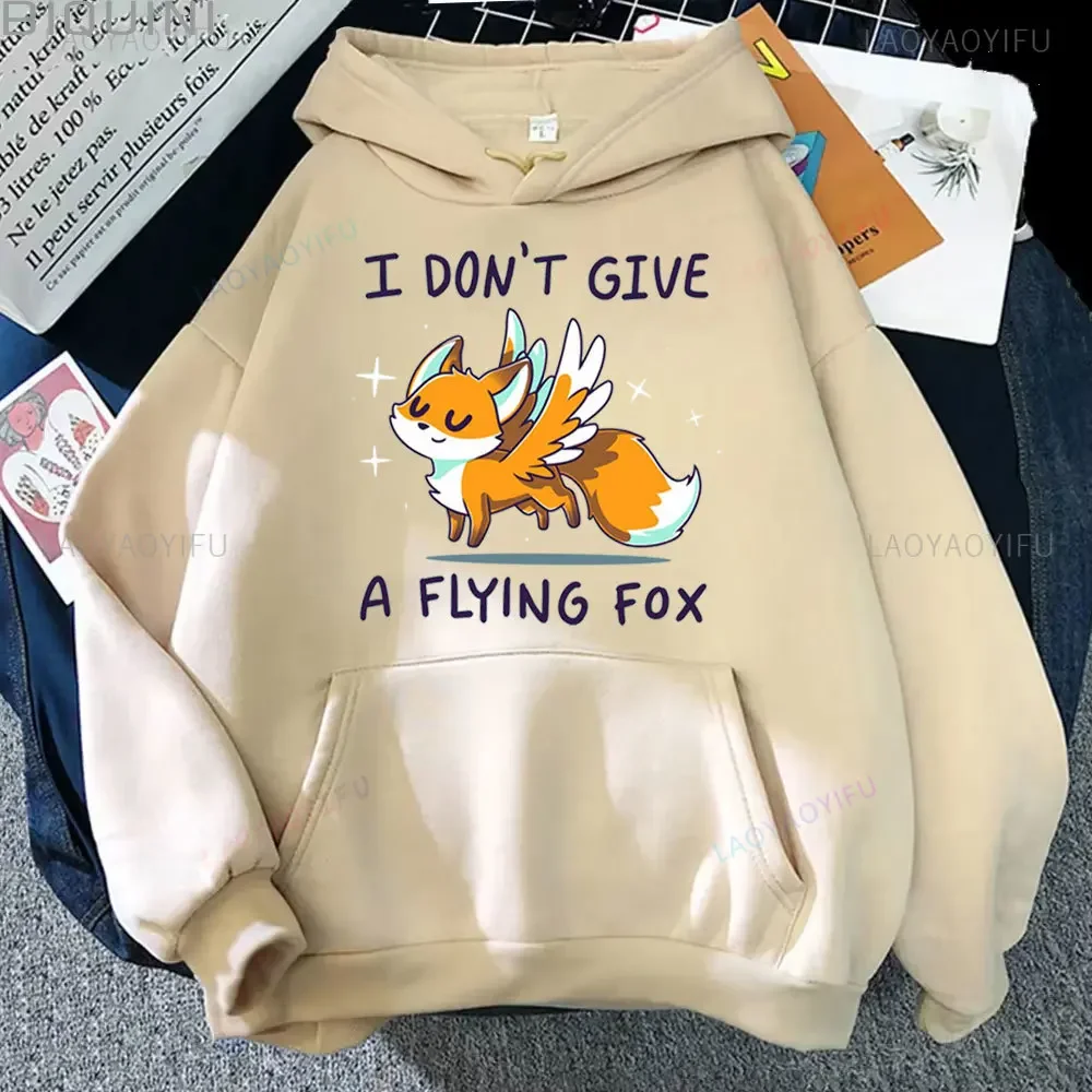 Cute I Don\'t Give A Fox Cute Animal Kawaii Hoodie Loose Fleece Pullover Hip Hop Hoodies Streetwear Cartoon Women Men Sweatshirts