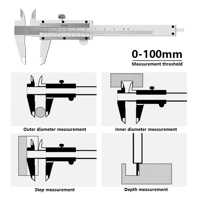 XCAN Calipers Vernier Caliper 0-100mm Precision 0.02mm Carbon Steel Gauge Measuring Instrument Tools