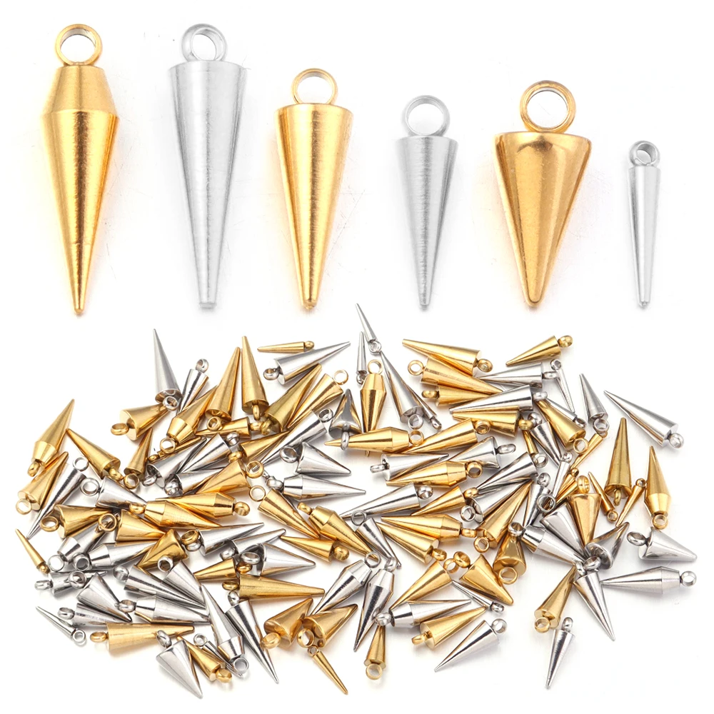 

10Pcs/Lot Stainless Steel Cone Charms Pendants Retro Spike Beads Charms Pendants for Women Man Hoop Earring Jewelry Making