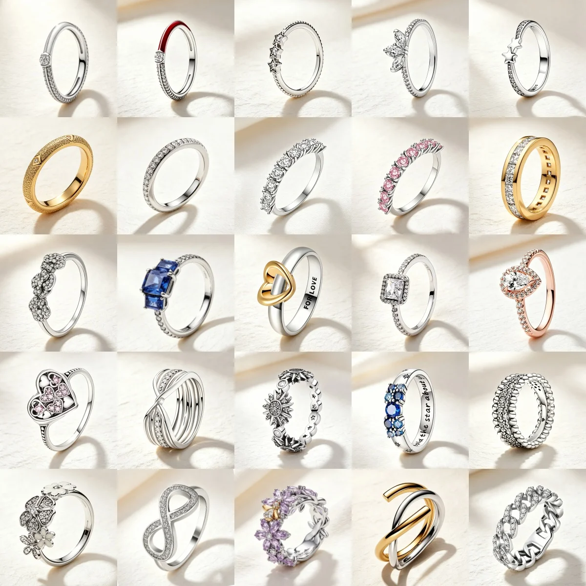 S925 Silver Stackable Cubic Zirconia Exquisite Heart shaped Star Flower Wedding Ring Fashion Rose Couple Women's Jewelry Gift