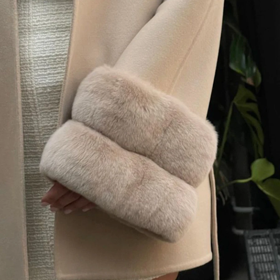 Natural Rex Rabbit Fur Cuff para mulheres, Real Chinchilla Fox Fur, Best Selling, Inverno
