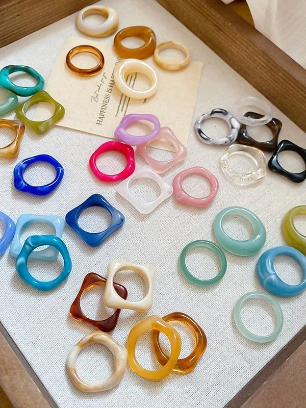 Juego de 5 Anillos Redondos Acrílicos, Anillos Delicados y Elegantes para Mujer, Diseño de Lujo, Joyería de Moda