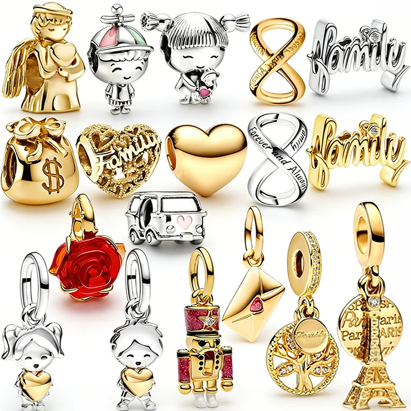 

Hot Sale DIY Character,Family,Flower,Heart,Angel Multiple series Charm Bead Pendant Fit Original European Snake Bone Bangle Gift