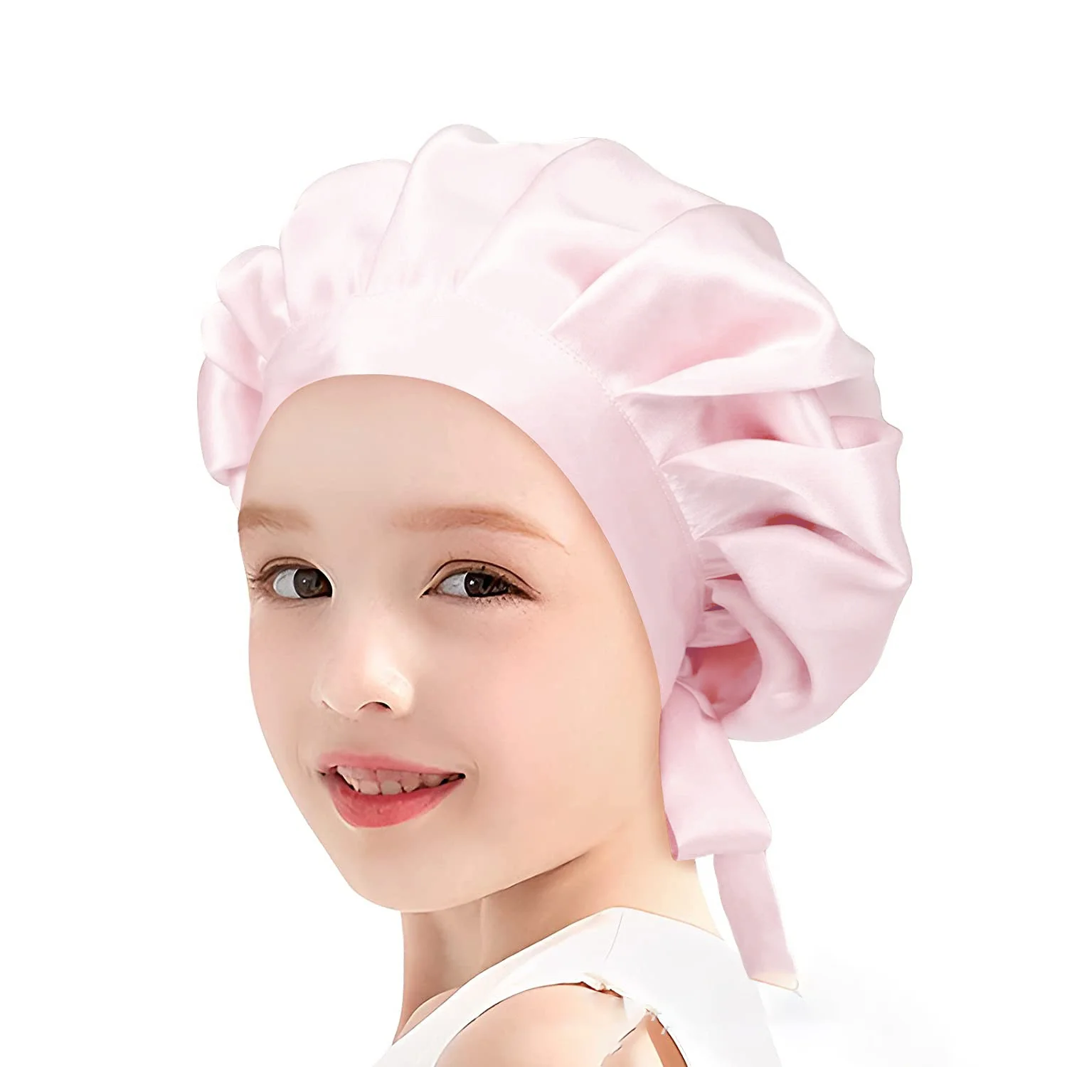 Winsleter,Children Mulberry Silk Bonnet Cap,Kids Night Bow Round Cap,Ladies Hair Care,Wide Stretchy Band Hair Wrap,A41223QM