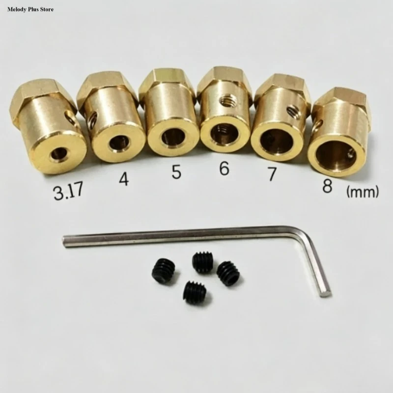 3.17mm 4mm 5mm 8mm Brass Hex Coupler Motor Shaft Coupling 12mm Wheel Hub Adapter Connector with Screws Wrench for RC Robot Car
