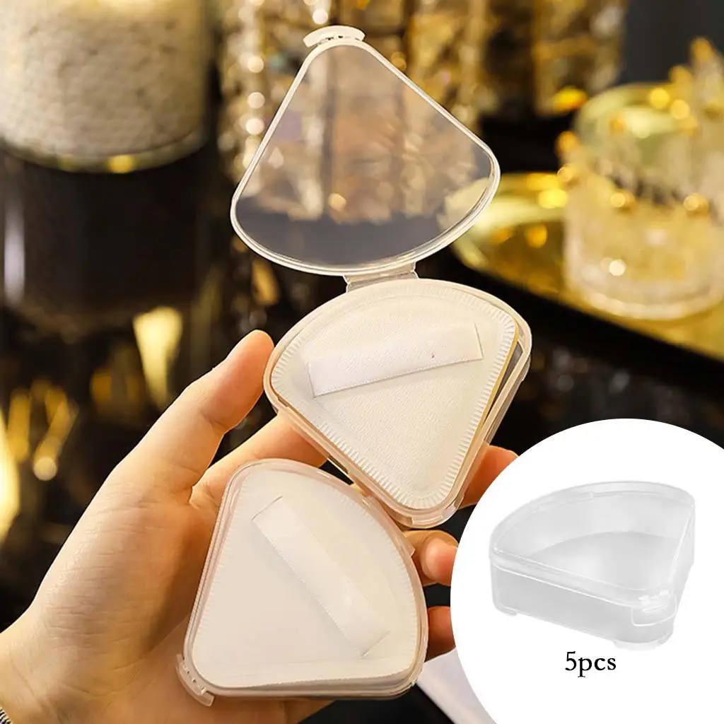 Portable Triangle Puff Box Case Anti Pollution Protective Transparent 5Pcs