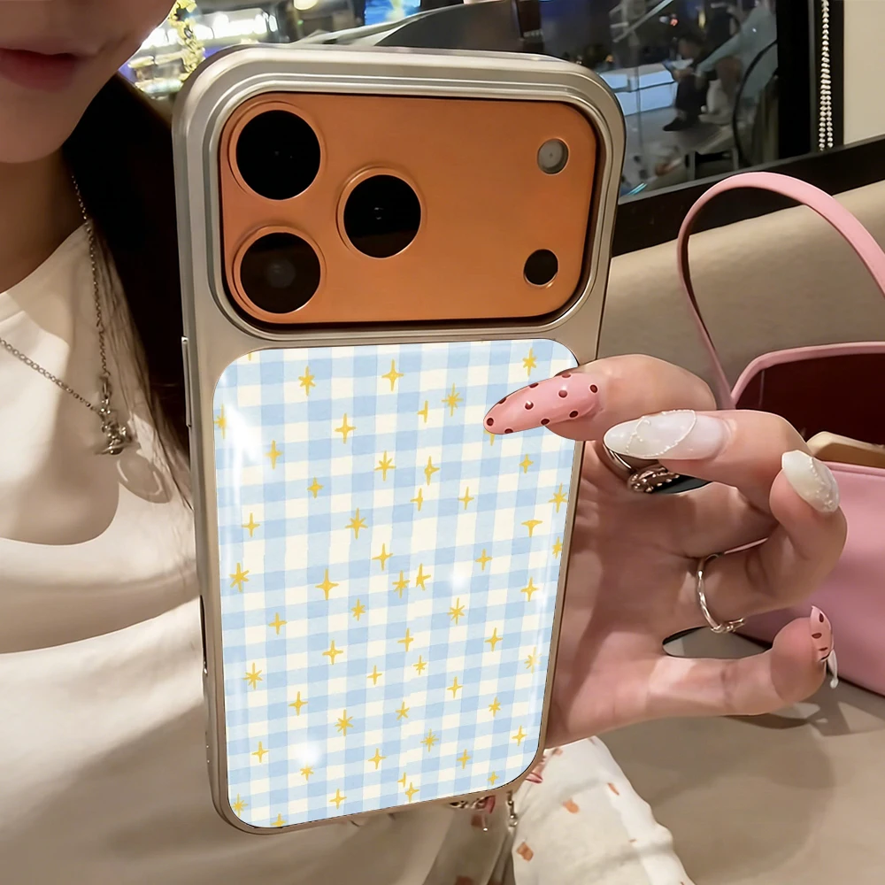 Blaues Karomuster Paar Drop Glue INS Hülle für iPhone 15 17 13 Pro Max Phone 11 12 13 ProMax 14 15 16 Plus Hüllen Stoßfest Niedliche Coque – Detail 8
