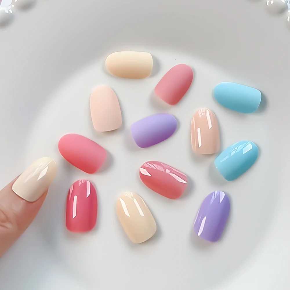 288 قطعة/صندوق لامع وماتي الدوبامين اللون الملونة طويلة اللوز الأظافر وهمية لينة الفرنسية مسمار نصائح بسيطة اضغط على الأظافر أظافر صناعية #4