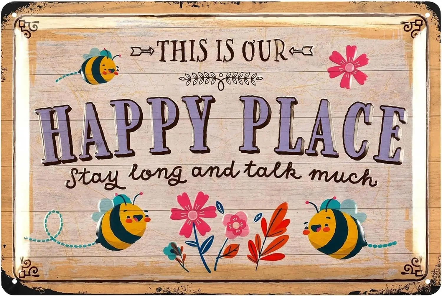 LANOLU Vintage Tin Sign - This is Our HAPPY PLACE, Metal Garden Plaque - Decorative Outdoor Sign, --Tin Sign