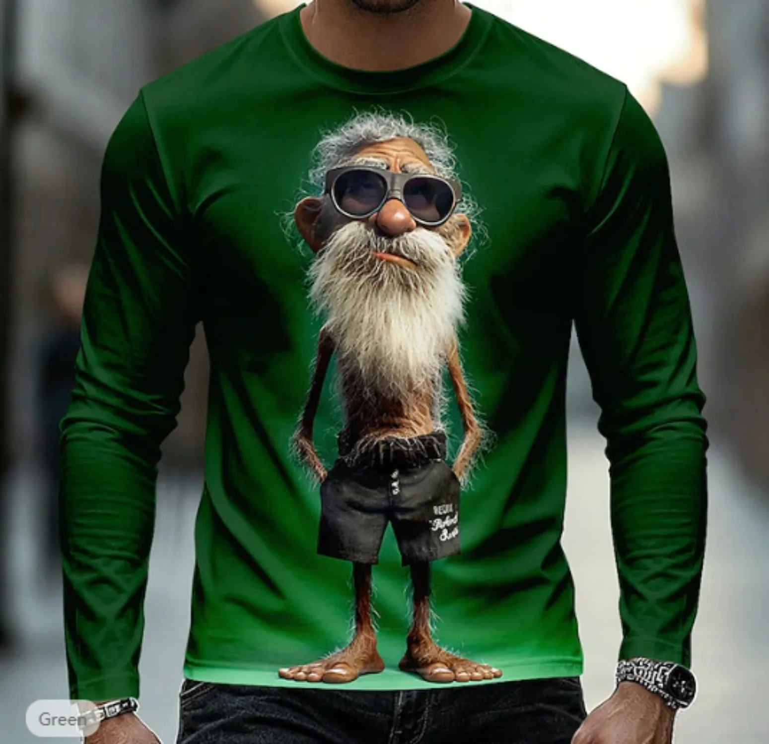 Men's Funny Old Man Graphic T-Shirt, Long Sleeve Novelty Tee, Casual Streetwear Shirt, Humorous Print Top for Men
