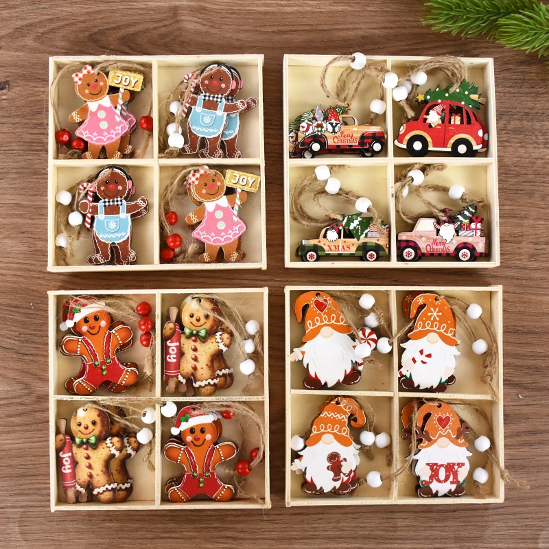 

12pcs Christmas Wooden Pendant Gingerbread Man Santa Merry Xmas Tree Hanging Ornaments Christmas Deco Navidad Gift New Year Noel