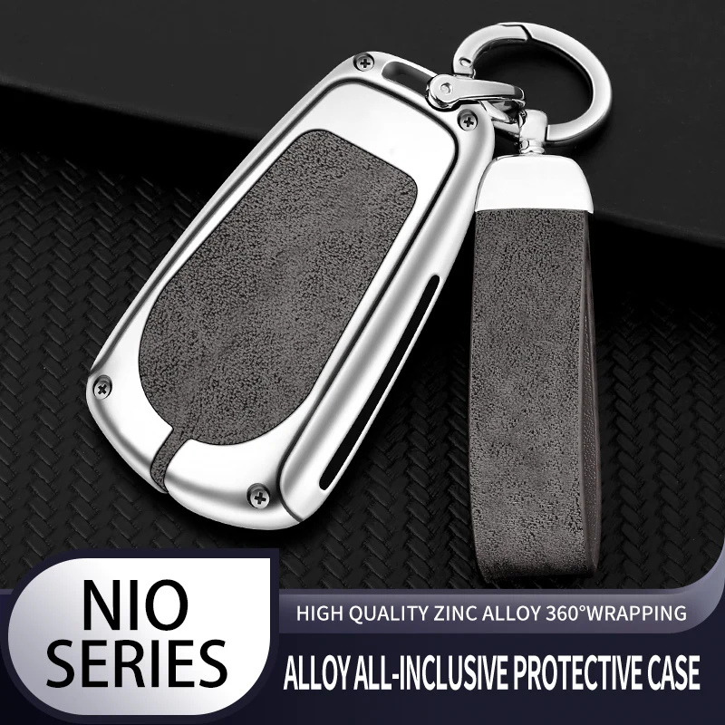 

Zinc Alloy Leather Car Remote Smart Key Case Cover Shell Auto Key Chain Ring interior Accessory For Weilai NIO ES6 ES8 EC6 ET7