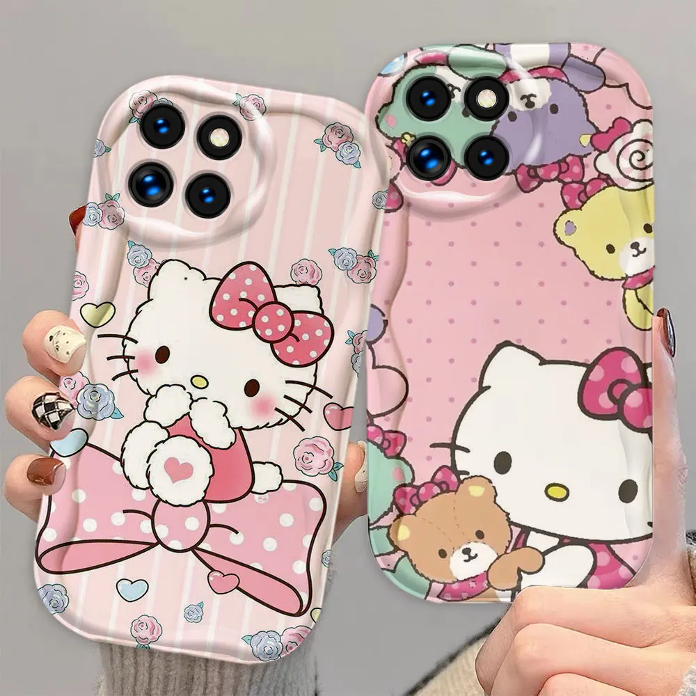 Cute Hello K-Kitty Cream White Curve Mobile Phone Case For XIAOMI POCO M6 F6 X6 X5 M4 X4 F4 X3 GT NFC M3 G3 PRO 5G