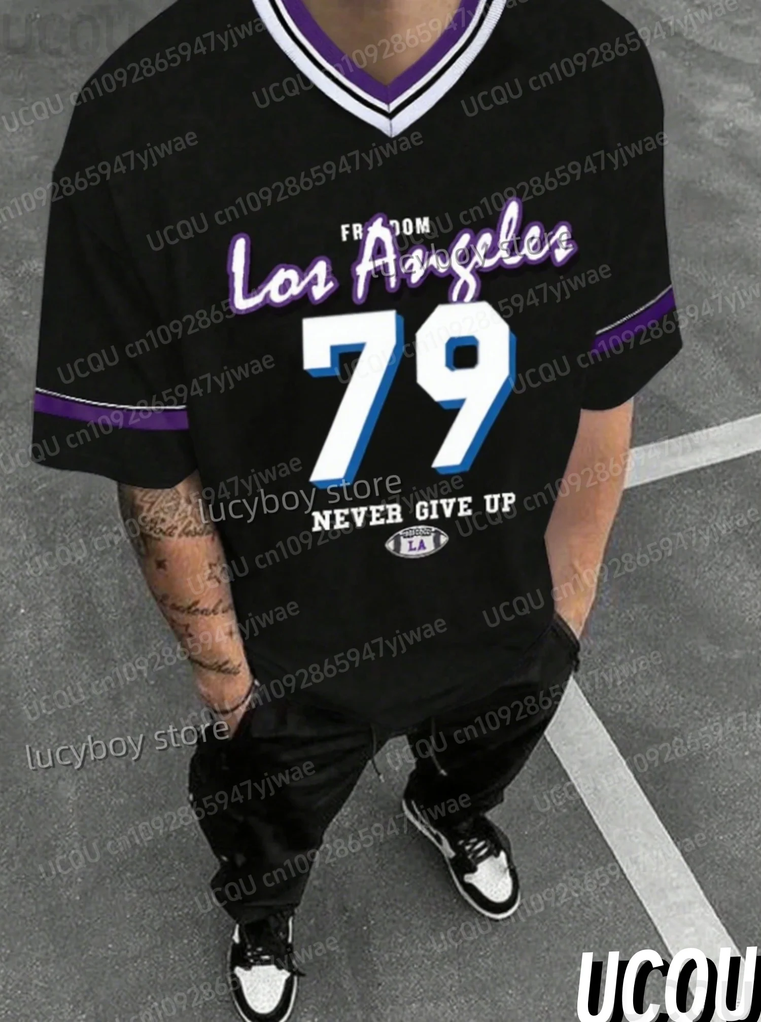 رجل رقم 79 لوس أنجلوس مطبوعة قصيرة الأكمام تي شيرت رجل الخامس الرقبة ملابس رياضية سباق البيسبول المحملة خمر بلايز عادية الرجال الملابس #3