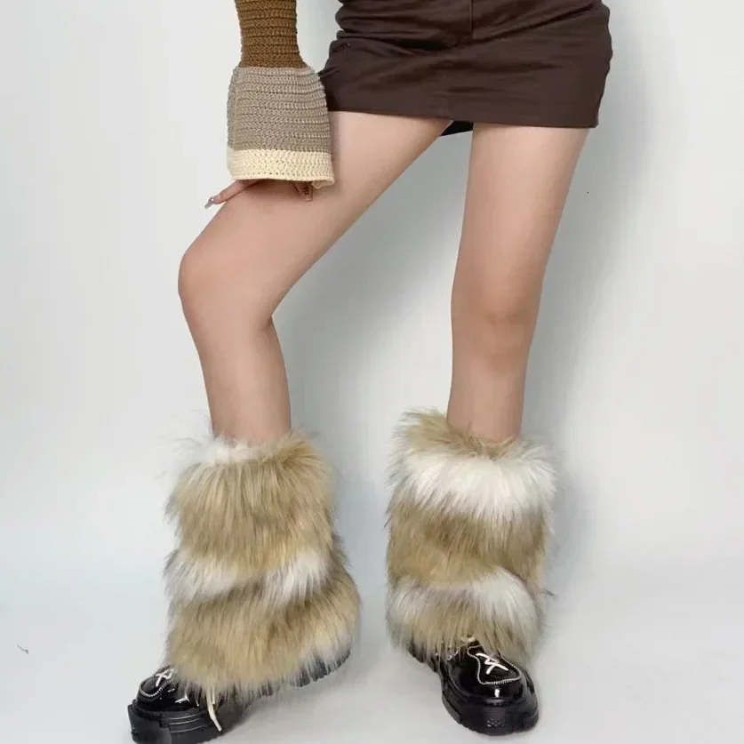 

New Retro Imitation Fur Hairy Leg Warmers Hot Girl Y2k Winter Boots Socks Furry Socks Women Punk Jk Knee-length Hiphop Warm Sock