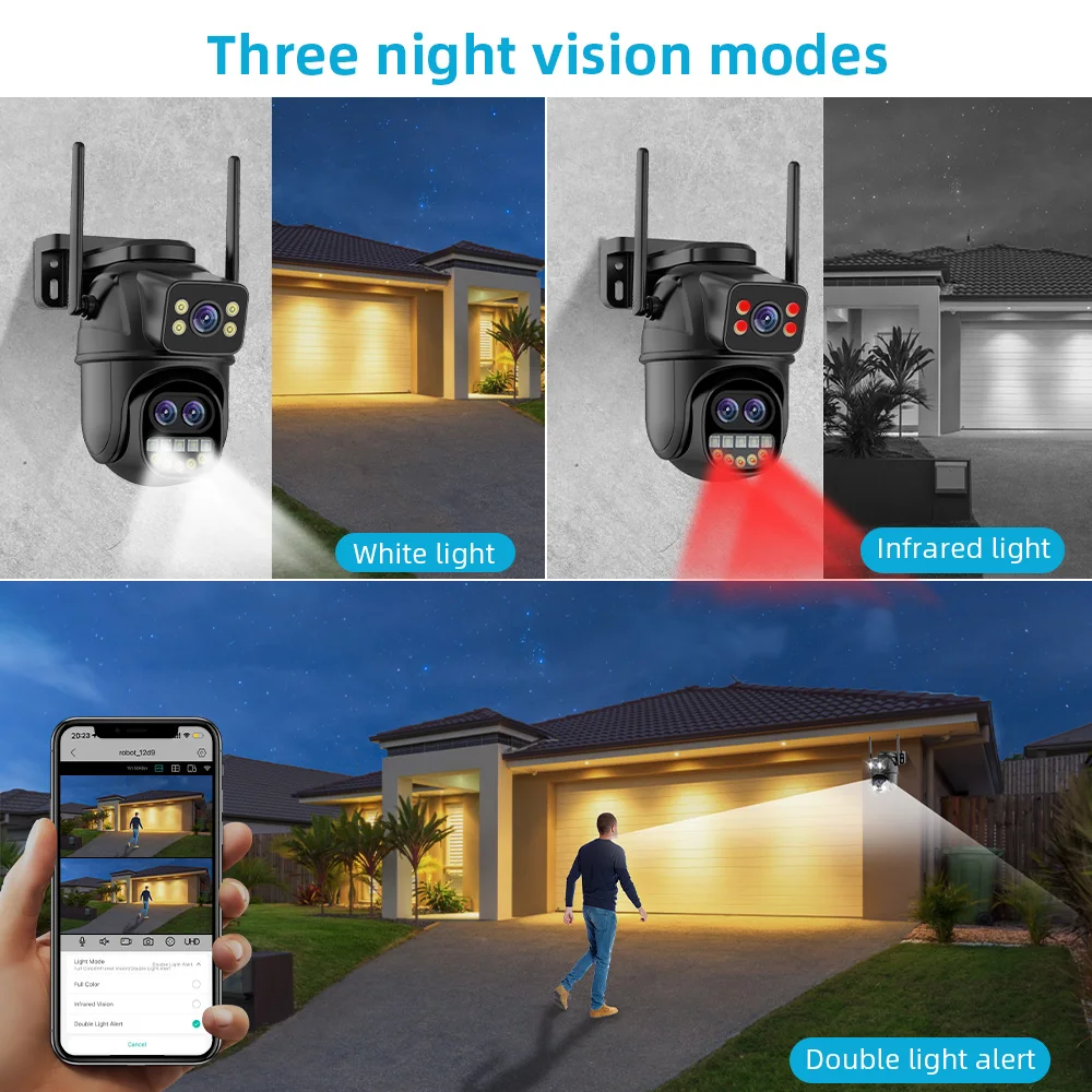 Wifi Surveillance PTZ Camera Three Lens IP66 Security Protection Cameras 9MP Wireless Outdoor IP Camera Human Detection ICSEE