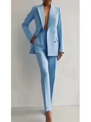 2024 lässig Langarm Anzug Set Büro Dame solide elegante schlanke Frühling Herbst Tops Blazer Hose zweiteilig Set Frauen Outfit