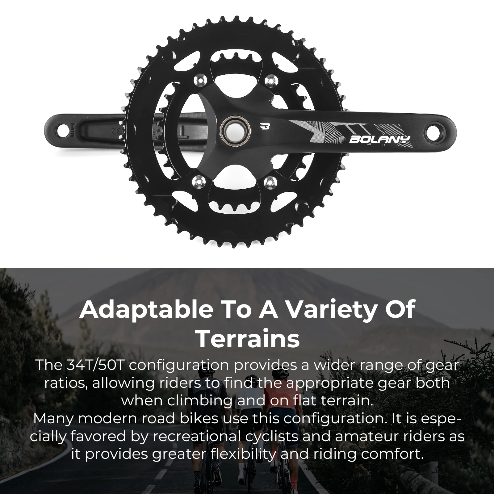 BOLANY Road Bike Double Chainring Crankset BB91 Threaded 170mm 34T 50T Aluminum Alloy Double Disc Crank Road Bike Accessories