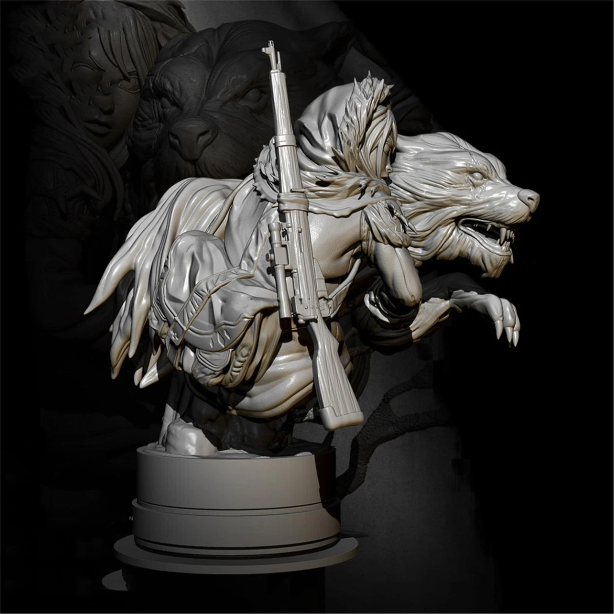 1/12 Resin unpainted model Kit, Bust Ancient Hunter Girl with Wolf Unassembled and unpainted GK, 1098X