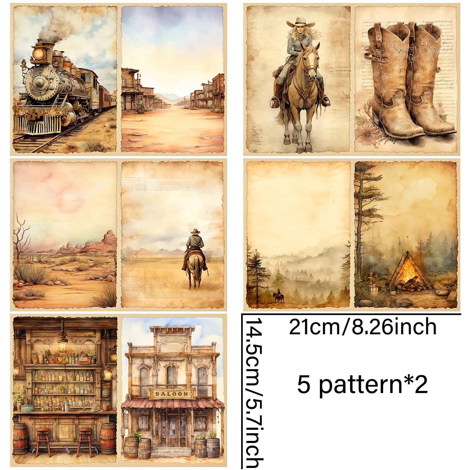 10 Sheets A5 Size Western Cowboy Desert Tavern Background Vintage Grunge Journal Planning Scrapbooking