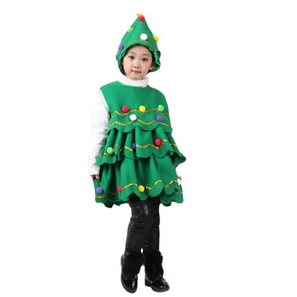 Girls Green Christmas Elf Dress Children Christmas Tree Dance Dress Halloween Carnival Party New Year Fancy Dress Festival Gift