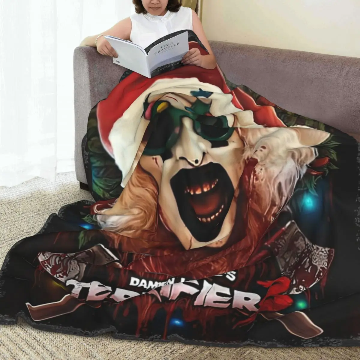 Terrifier Christmas Santa Flannel Blankets Soft Warm Throw Blanket for Home Decor Airplane Travel Print Bedspread Sofa Bed Cover