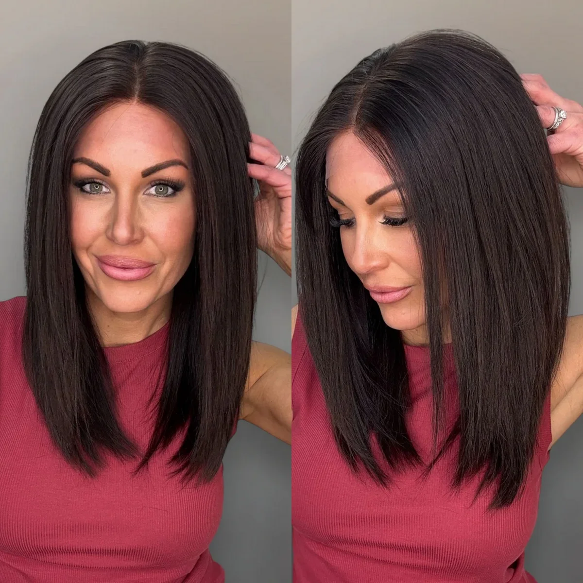 

Натуральный прямой черный парик длиной 18 дюймов из синтетического волокна с HD-кружевом спереди, для повседневного использования, без клея, легко носить