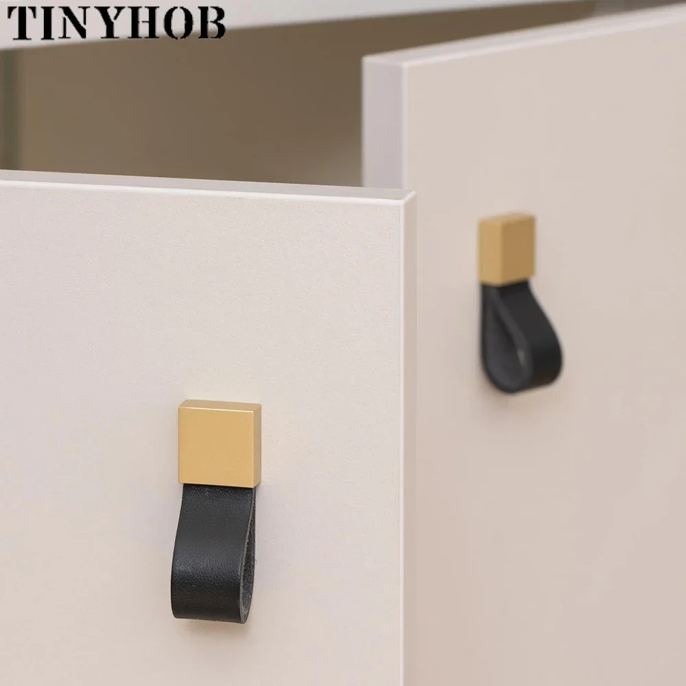 Europe Style Furniture Handles Kitchen Closet Wardrobe Dresser Door Knob Leather Gold Brass Drawer Cabinet Pull Vintage