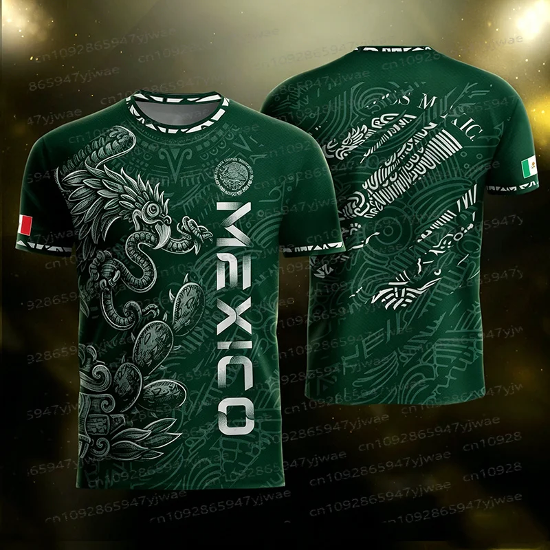 Mexico National Flag Print TShirt For Men Funny 3D Eagle Pattern Short Sleeve Outdoor Football Sports Clothing Parent-child Tops