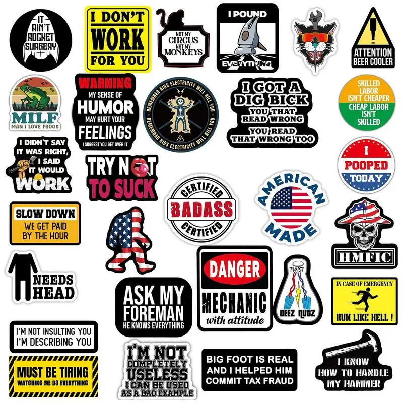 150pcs Funny Hard Hat Brand Sign Cool Stickers Construction Workers Helmet Motorcycle Car Tools Laptop Bicycle Gift Stickers