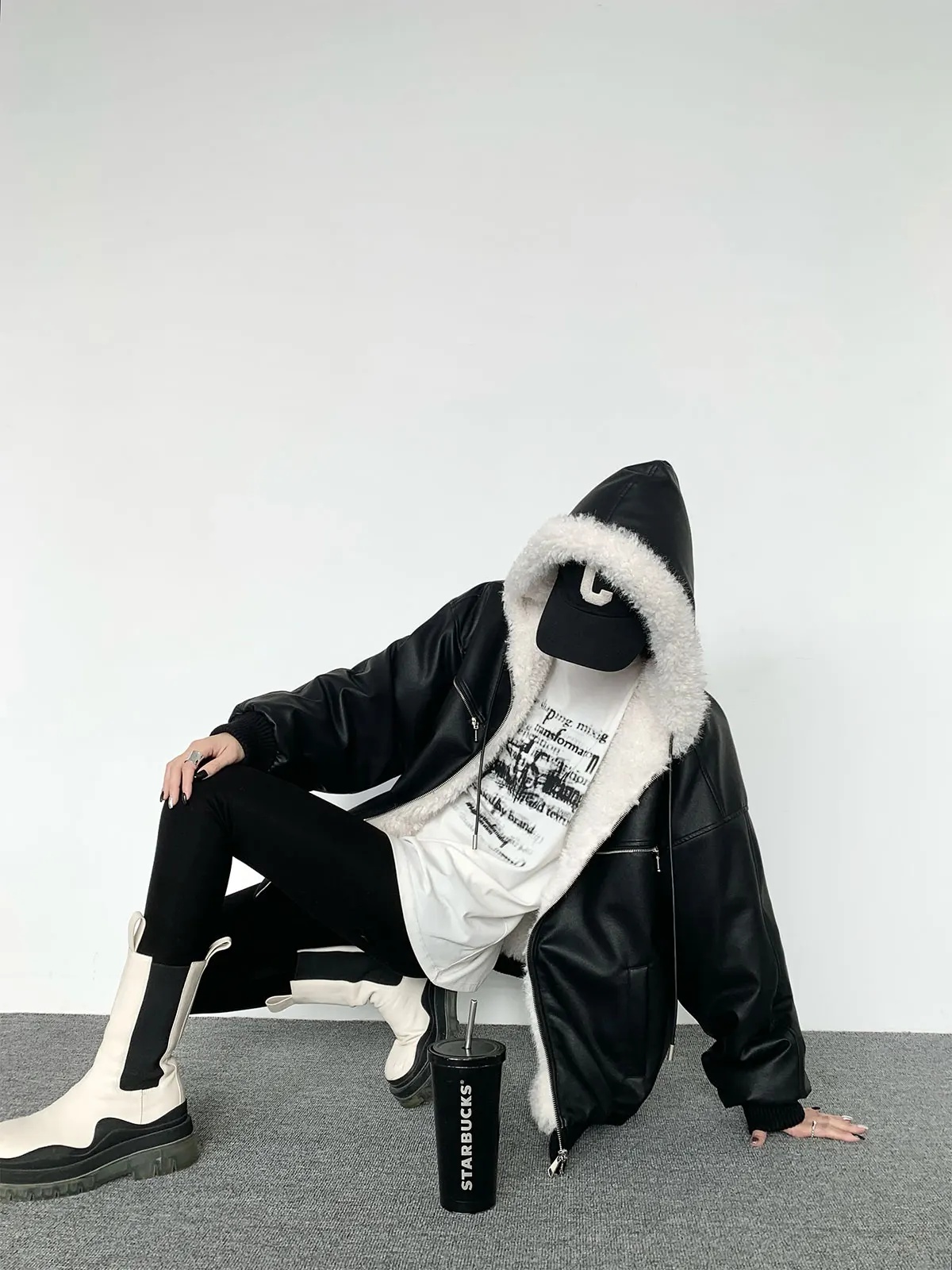 

Женская двусторонняя верхняя одежда из белковой кожи с меховой подкладкой, пальто свободного покроя, универсальное пальто для зимнего сезона, застежка-молния