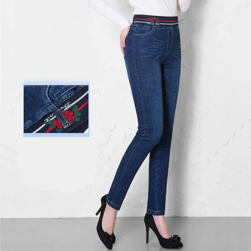 Winter Plus Velvet Stretch Jeans Women Oversize 40 High Waist Skinny Vaqueros Thick Warm Denim Trousers Fashion Mom Pencil Pants