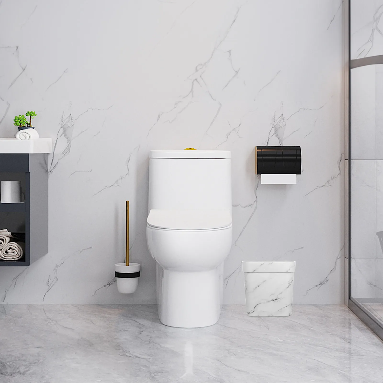 

Marble Gap Trash Can Slim Space Saving Narrow Design Medium Capacity for Kitchen Bedroom Living Room Bathroom Decorative Waste