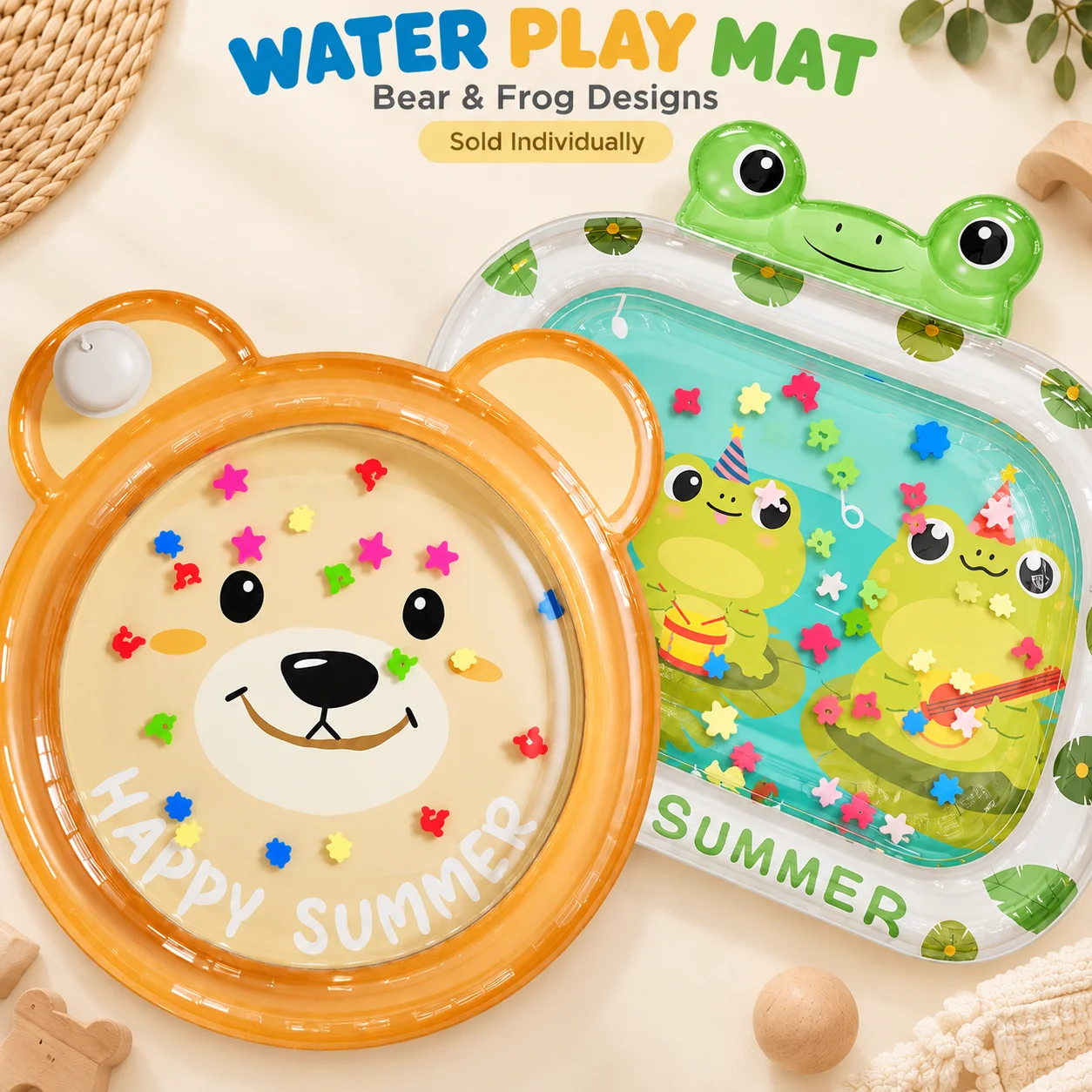 1PC Baby Water Play Mat Inflatable Tummy Time Sensory Pad Bear Frog Cartoon Water Filled Activity Mat for Indoor Play