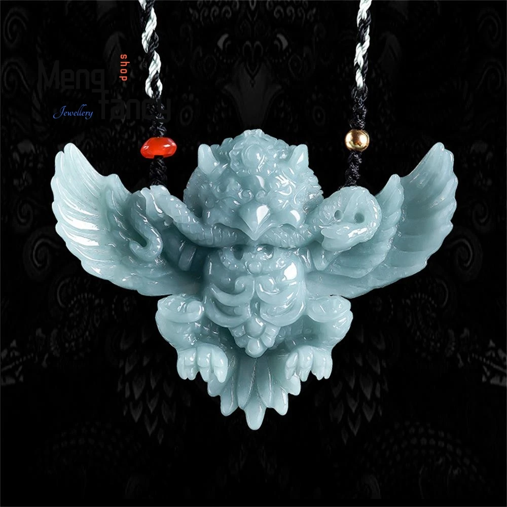 

Natural A-goods Jadeite Blue Water Three-dimensional Roc Goldfinch Bird Pendant Guardian Deity High-grade Luxury Fashion Jewelry