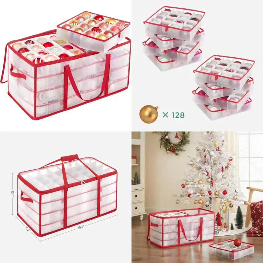 

Большие коробки для хранения рождественских украшений с 8 лотками и 128 слотами, прочный пластиковый контейнер для 3-дюймовых шариков, идеальный праздник