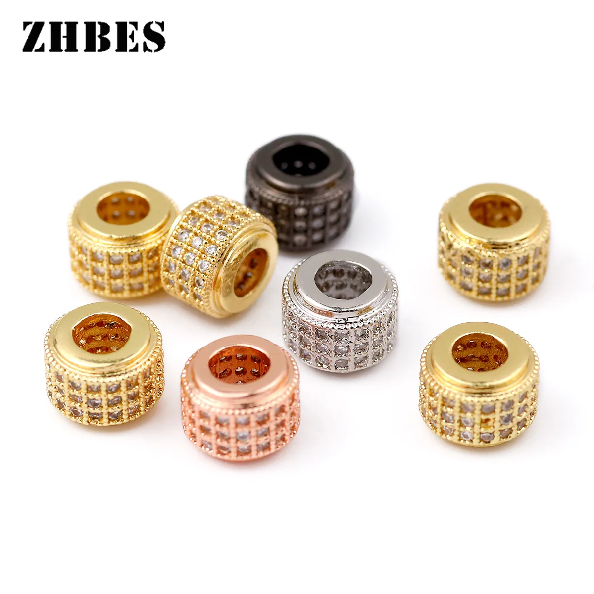 2/6/10 шт., белые циркониевые геометрические прокладки, цилиндр из бисера, свободные бусины для изготовления ювелирных изделий, браслетов, сделай сам, круглые медные аксессуары