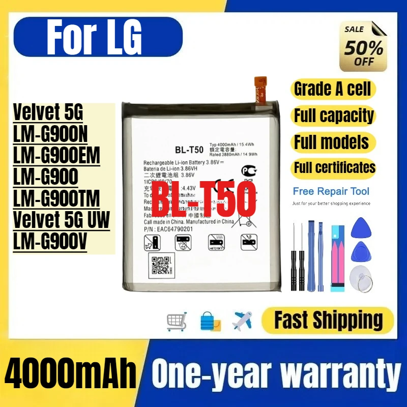 

BL-T50 for LG Velvet 5G/LM-G900N/LM-G900EM/LM-G900/LM-G900TM/Velvet 5G UW/LM-G900V Mobile Phone Battery Replacement Bateria