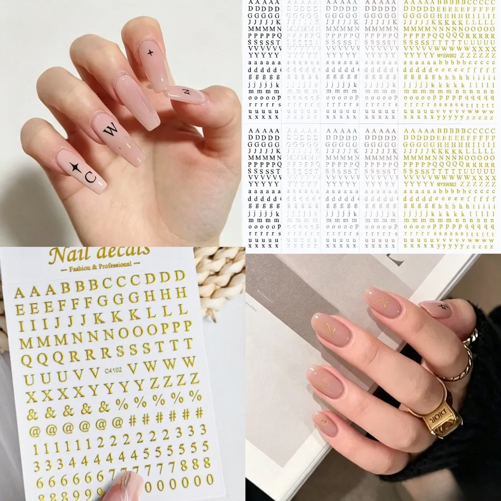 Minimalist Letter Number Nail Stickers, Mixed Alphabet Digit 3D Self-Adhesive Nail Art Decals, DIY Manicure Decorations, 1 Sheet Random Style