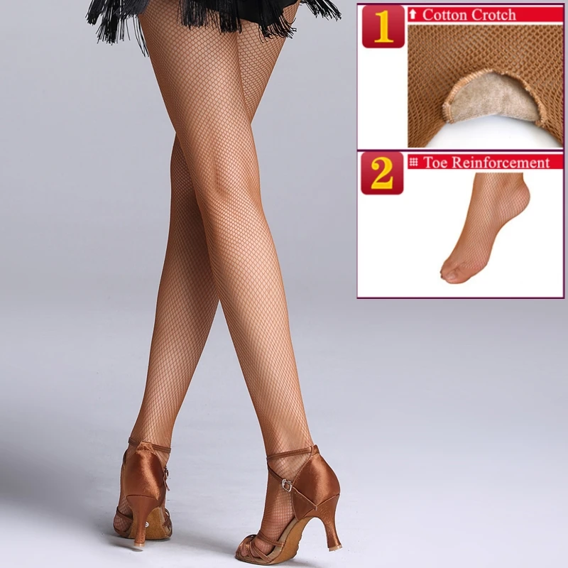 High Elasticity Fishnet Pantyhose Professional Cotton Crotch & Reinforced Toe Latin Tights Women Sexy Mesh Stockings