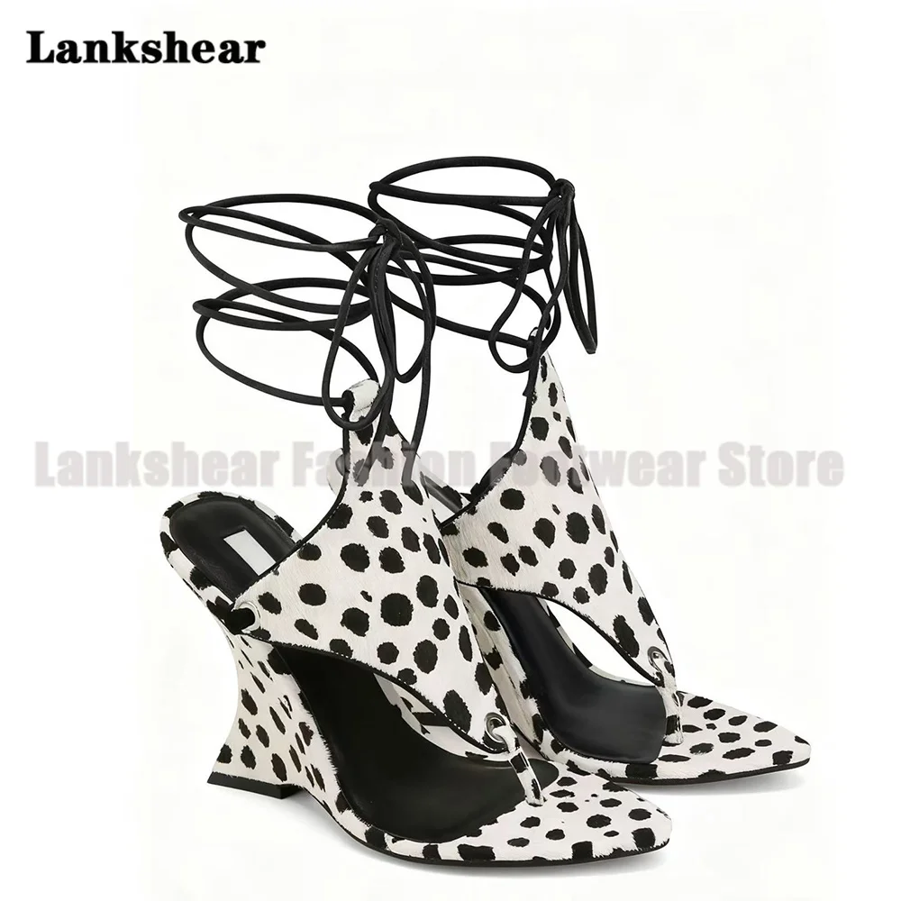 

Женские сандалии-клинья Cow Spots, коричнево-черные, замшевые, на шнуровке, дизайнерские, класса люкс, для вечеринок, летние