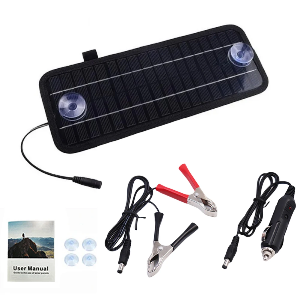 Camping 12V Solar Charger Efficient Battery Charger Power Output 12W Reverse Discharge Protection Suction Cup Mounting