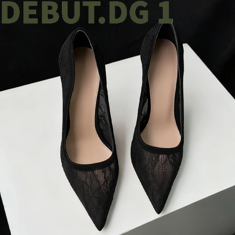 Elegant Lace Pointed Toe High Heels Upgraded Comfort Version Eco-Friendly Certified Material Italian Genuine Leather Sole