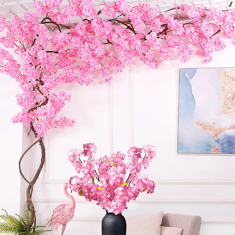 

7pc Simulation Flower Sakura Pink Kersenbloesem Artificial Cherry Branch Wijnstok Perzik Boom Wedding Arch Home Garden Decor